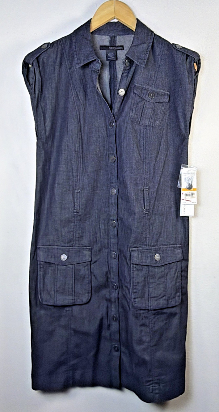 Calvin Klein Collared Denim Shirt jean Dress Sleeveless Y2K small retro 80's NWT